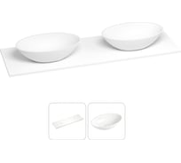 Раковина-столешница с двумя чашами Wellsee Le.huit.mars в наборе 2 в 1: раковины из камня с подвесной/мебельной столешницей 150 см, цвет матовый белый, без кронштейнов для подвесного монтажа 214401027