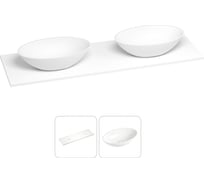 Раковина-столешница с двумя чашами Wellsee Le.huit.mars в наборе 2 в 1: раковины из камня с подвесной/мебельной столешницей 160 см, цвет матовый белый, без кронштейнов для подвесного монтажа 214401014