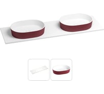 Раковина-столешница с двумя чашами Wellsee Le.premier в наборе 2 в 1: раковины из камня с подвесной/мебельной столешницей 140 см (цвет матовый пурпурно-красный/матовый белый) 214303028