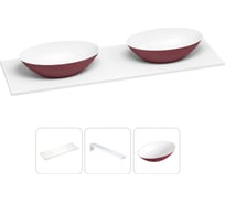 Раковина-столешница с двумя чашами Wellsee Le.huit.mars в наборе 3 в 1: раковины из камня с подвесной столешницей 150 см (цвет матовый пурпурно-красный/матовый белый), с кронштейнами 202007041