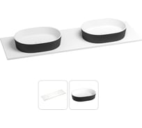 Раковина-столешница с двумя чашами Wellsee Le.premier в наборе 2 в 1: раковины из камня с подвесной/мебельной столешницей 160 см (цвет матовый черный/матовый белый) 214302030