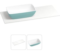 Раковина-столешница с чашей слева Wellsee La.chance в наборе 2 в 1: раковина из камня с подвесной/мебельной столешницей 120 см (цвет матовый бирюзовый/матовый белый) 214505009