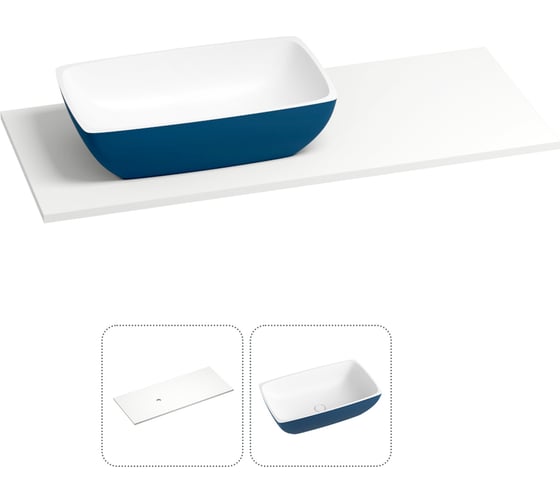 Раковина-столешница с чашей слева Wellsee La.chance в наборе 2 в 1: раковина из камня с подвесной/мебельной столешницей 120 см (цвет матовый темно-синий/матовый белый) 214504023 1