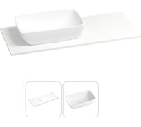 Раковина-столешница с чашей слева Wellsee La.chance в наборе 2 в 1: раковина из камня с подвесной/мебельной столешницей 130 см, цвет матовый белый, без кронштейнов для подвесного монтажа 214501011