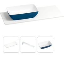 Раковина-столешница с чашей слева Wellsee La.chance в наборе 3 в 1: раковина из камня с подвесной столешницей 100 см (цвет матовый темно-синий/матовый белый), с кронштейнами 202007102