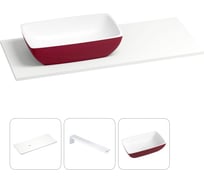 Раковина-столешница с чашей слева Wellsee La.chance в наборе 3 в 1: раковина из камня с подвесной столешницей 120 см (цвет матовый пурпурно-красный/матовый белый), с кронштейнами 202007093