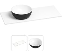 Раковина-столешница с чашей слева Wellsee La.lune в наборе 2 в 1: раковина из камня с подвесной/мебельной столешницей 100 см (цвет матовый черный/матовый белый) 214602004