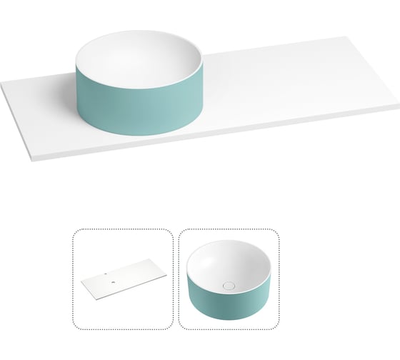 Раковина-столешница с чашей слева Wellsee Le.charme в наборе 2 в 1: раковина из камня с подвесной/мебельной столешницей 100 см (цвет матовый бирюзовый/матовый белый) 214705004 1