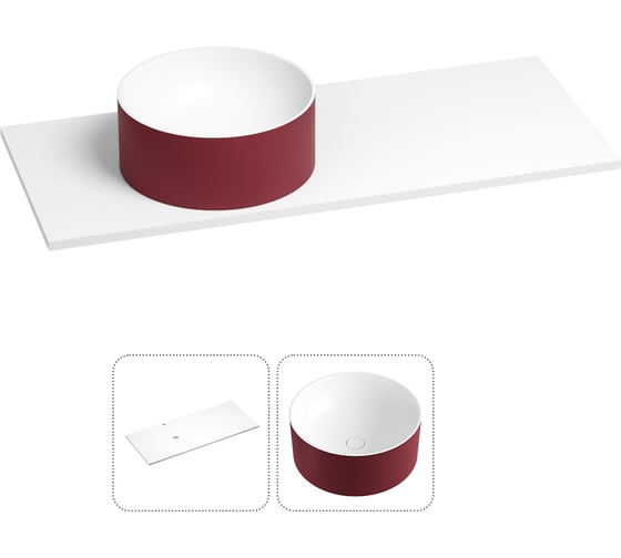 Раковина-столешница с чашей слева Wellsee Le.charme в наборе 2 в 1: раковина из камня с подвесной/мебельной столешницей 100 см (цвет матовый пурпурно-красный/матовый белый) 214703004 1