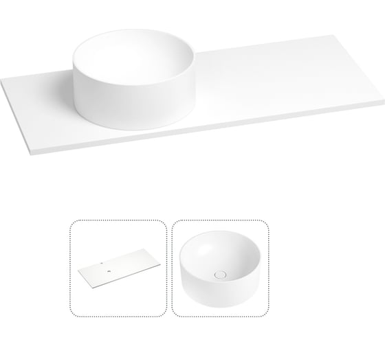 Раковина-столешница с чашей слева Wellsee Le.charme в наборе 2 в 1: раковина из камня с подвесной/мебельной столешницей 100 см, цвет матовый белый, без кронштейнов для подвесного монтажа 214701004 1