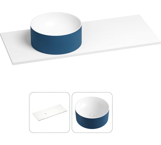 Раковина-столешница с чашей слева Wellsee Le.charme в наборе 2 в 1: раковина из камня с подвесной/мебельной столешницей 100 см (цвет матовый темно-синий/матовый белый) 214704021 1