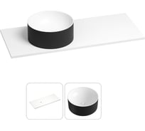 Раковина-столешница с чашей слева Wellsee Le.charme в наборе 2 в 1: раковина из камня с подвесной/мебельной столешницей 130 см (цвет матовый черный/матовый белый) 214702029