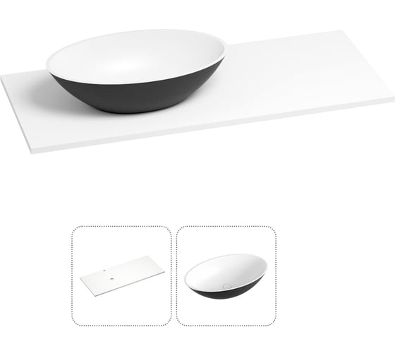 Раковина-столешница с чашей слева Wellsee Le.huit.mars в наборе 2 в 1: раковина из камня с подвесной/мебельной столешницей 100 см (цвет матовый черный/матовый белый) 214402004 1