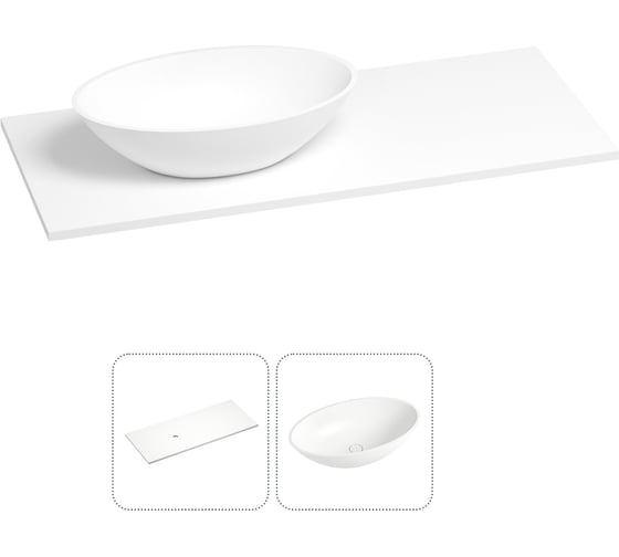 Раковина-столешница с чашей слева Wellsee Le.huit.mars в наборе 2 в 1: раковина из камня с подвесной/мебельной столешницей 100 см, цвет матовый белый, без кронштейнов для подвесного монтажа 214401018 1