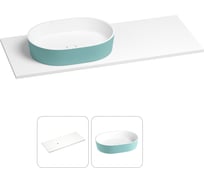 Раковина-столешница с чашей слева Wellsee Le.premier в наборе 2 в 1: раковина из камня с подвесной/мебельной столешницей 100 см (цвет матовый бирюзовый/матовый белый) 214305019