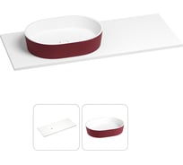 Раковина-столешница с чашей слева Wellsee Le.premier в наборе 2 в 1: раковина из камня с подвесной/мебельной столешницей 100 см (цвет матовый пурпурно-красный/матовый белый) 214303019