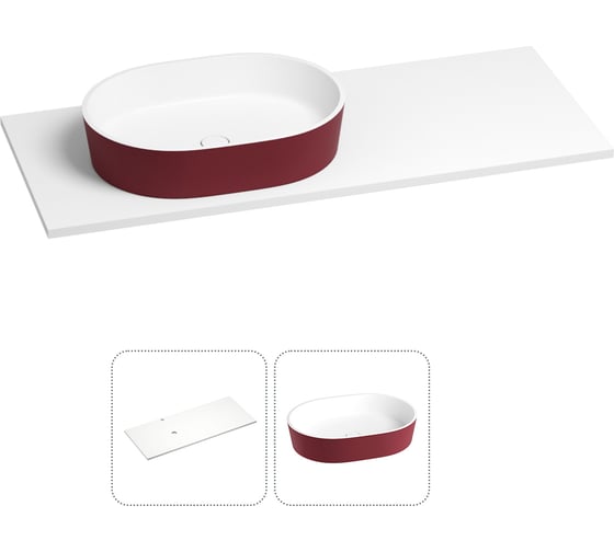Раковина-столешница с чашей слева Wellsee Le.premier в наборе 2 в 1: раковина из камня с подвесной/мебельной столешницей 100 см (цвет матовый пурпурно-красный/матовый белый) 214303004 1