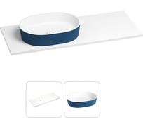 Раковина-столешница с чашей слева Wellsee Le.premier в наборе 2 в 1: раковина из камня с подвесной/мебельной столешницей 100 см (цвет матовый темно-синий/матовый белый) 214304019