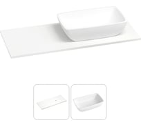 Раковина-столешница с чашей справа Wellsee La.chance в наборе 2 в 1: раковина из камня с подвесной/мебельной столешницей 100 см, цвет матовый белый, без кронштейнов для подвесного монтажа 214501019