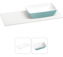 Раковина-столешница с чашей справа Wellsee La.chance в наборе 2 в 1: раковина из камня с подвесной/мебельной столешницей 100 см (цвет матовый бирюзовый/матовый белый) 214505005