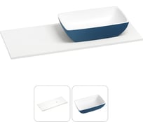 Раковина-столешница с чашей справа Wellsee La.chance в наборе 2 в 1: раковина из камня с подвесной/мебельной столешницей 130 см (цвет матовый темно-синий/матовый белый) 214504026