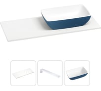 Раковина-столешница с чашей справа Wellsee La.chance в наборе 3 в 1: раковина из камня с подвесной столешницей 120 см (цвет матовый темно-синий/матовый белый), с кронштейнами 202007108