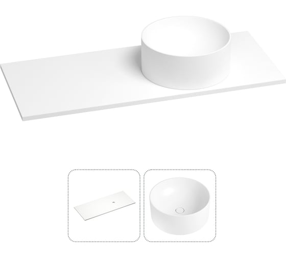 Раковина-столешница с чашей справа Wellsee Le.charme в наборе 2 в 1: раковина из камня с подвесной/мебельной столешницей 120 см, цвет матовый белый, без кронштейнов для подвесного монтажа 214701027 1