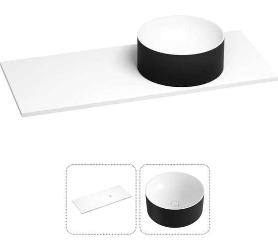 Раковина-столешница с чашей справа Wellsee Le.charme в наборе 2 в 1: раковина из камня с подвесной/мебельной столешницей 120 см (цвет матовый черный/матовый белый) 214702027 1