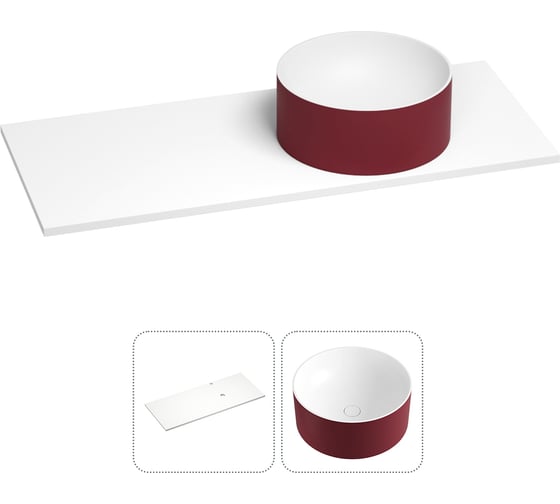 Раковина-столешница с чашей справа Wellsee Le.charme в наборе 2 в 1: раковина из камня с подвесной/мебельной столешницей 120 см (цвет матовый пурпурно-красный/матовый белый) 214703010 1