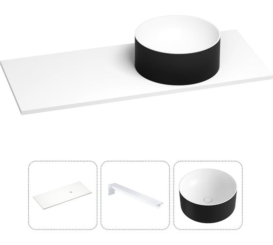 Раковина-столешница с чашей справа Wellsee Le.charme в наборе 3 в 1: раковина из камня с подвесной столешницей 100 см (цвет матовый черный/матовый белый), с кронштейнами 202007199 1