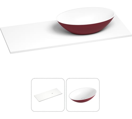 Раковина-столешница с чашей справа Wellsee Le.huit.mars в наборе 2 в 1: раковина из камня с подвесной/мебельной столешницей 100 см (цвет матовый пурпурно-красный/матовый белый) 214403019 1