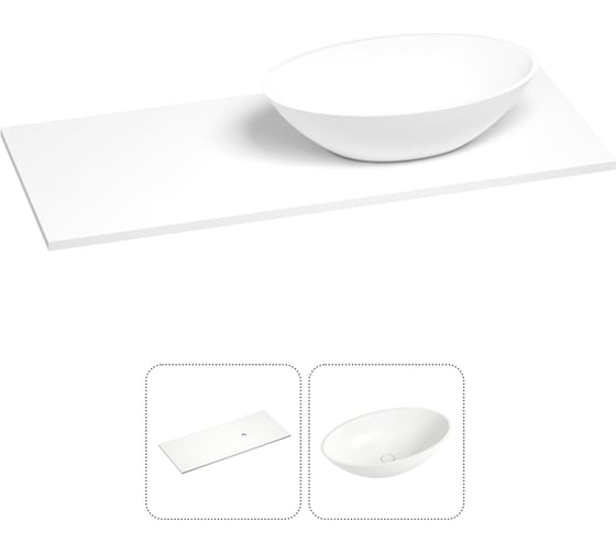 Раковина-столешница с чашей справа Wellsee Le.huit.mars в наборе 2 в 1: раковина из камня с подвесной/мебельной столешницей 100 см, цвет матовый белый, без кронштейнов для подвесного монтажа 214401019 1