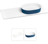 Раковина-столешница с чашей справа Wellsee Le.premier в наборе 2 в 1: раковина из камня с подвесной/мебельной столешницей 100 см (цвет матовый темно-синий/матовый белый) 214304005