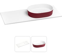 Раковина-столешница с чашей справа Wellsee Le.premier в наборе 2 в 1: раковина из камня с подвесной/мебельной столешницей 110 см (цвет матовый пурпурно-красный/матовый белый) 214303007