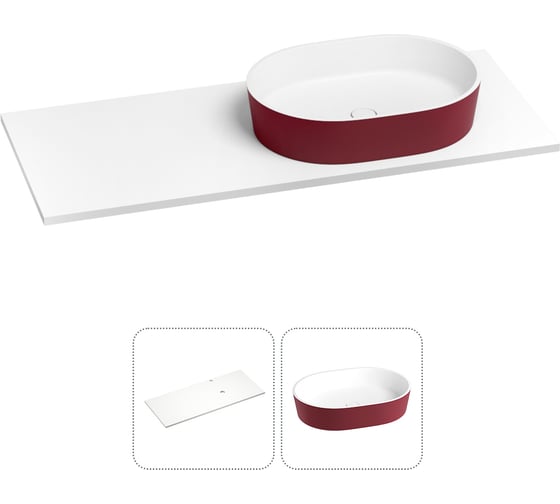Раковина-столешница с чашей справа Wellsee Le.premier в наборе 2 в 1: раковина из камня с подвесной/мебельной столешницей 100 см (цвет матовый пурпурно-красный/матовый белый) 214303005 1