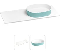 Раковина-столешница с чашей справа Wellsee Le.premier в наборе 2 в 1: раковина из камня с подвесной/мебельной столешницей 130 см (цвет матовый бирюзовый/матовый белый) 214305027