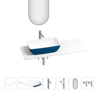 Раковина Wellsee La.chance набор 7 в 1: раковина из камня с подвесной столешницей 100 см (цвет матовый темно-синий/матовый белый), кронштейны, смеситель, сифон, вентили, зеркало 202006794