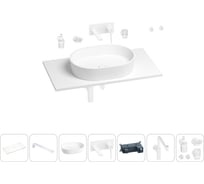 Раковина-столешница Wellsee Le.premier в наборе 10 в 1: каменная раковина со столешницей 80 см, кронштейны, смеситель, сифон, аксессуары (цвет набора матовый белый) 202004649