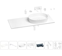 Раковина-столешница с чашей справа Wellsee Le.premier в наборе 10 в 1: раковина, столешница 130 см, кронштейны, смеситель, сифон, аксессуары (цвет набора матовый белый) 202004704