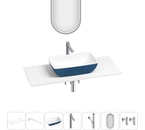 Раковина-столешница Wellsee La.chance набор 7 в 1: каменная раковина матового темно-синего/матового белого цвета, столешница 120 см, кронштейны, смеситель, сифон, вентили, зеркало 202006798