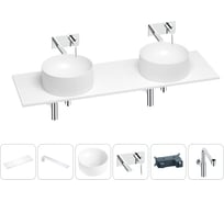 Раковина-столешница с двумя чашами Wellsee Le.charme в наборе 6 в 1: раковины, столешница 150 см, кронштейны, смесители, сифоны (цвет набора хром) 202004635