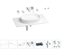 Раковина-столешница Wellsee Le.premier в наборе 10 в 1: каменная раковина со столешницей 90 см, кронштейны, смеситель, сифон, аксессуары (цвет набора хром) 202004650