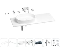 Раковина-столешница с чашей слева Wellsee Le.premier в наборе 10 в 1: раковина, столешница 100 см, кронштейны, смеситель, сифон, аксессуары (цвет набора хром) 202004660