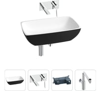 Накладная раковина для ванной Wellsee La.chance в наборе 4 в 1: раковина из искусственного камня (цвет матовый черный/матовый белый), встраиваемый смеситель, сифон 202000249