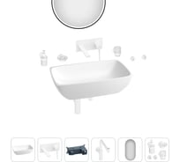 Накладная раковина для ванной Wellsee La.chance в наборе 9 в 1: раковина из камня цвет матовый белый, встраиваемый смеситель, сифон, аксессуары 5 шт, зеркало (цвет набора матовый белый) 202000313