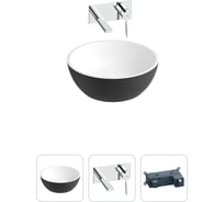 Накладная раковина для ванной Wellsee La.lune в наборе 3 в 1: раковина из искусственного камня (цвет матовый черный/матовый белый), встраиваемый смеситель 202000218