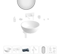 Накладная раковина для ванной Wellsee La.lune в наборе 9 в 1: раковина из камня цвет матовый белый, встраиваемый смеситель, сифон, аксессуары 5 шт, зеркало (цвет набора матовый белый) 202000322