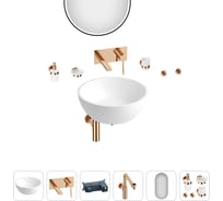 Накладная раковина для ванной Wellsee La.lune в наборе 9 в 1: раковина из камня цвет матовый белый, встраиваемый смеситель, сифон, аксессуары 5 шт, зеркало (цвет набора розовое золото) 202000321