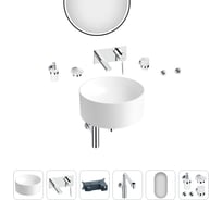 Накладная раковина для ванной Wellsee Le.charme в наборе 9 в 1: раковина из камня цвет матовый белый, встраиваемый смеситель, сифон, аксессуары 5 шт, зеркало (цвет набора хром) 202000327