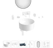 Накладная раковина для ванной Wellsee Le.charme в наборе 9 в 1: раковина из камня цвет матовый белый, встраиваемый смеситель, сифон, аксессуары 5 шт, зеркало (цвет набора матовый белый) 202000331